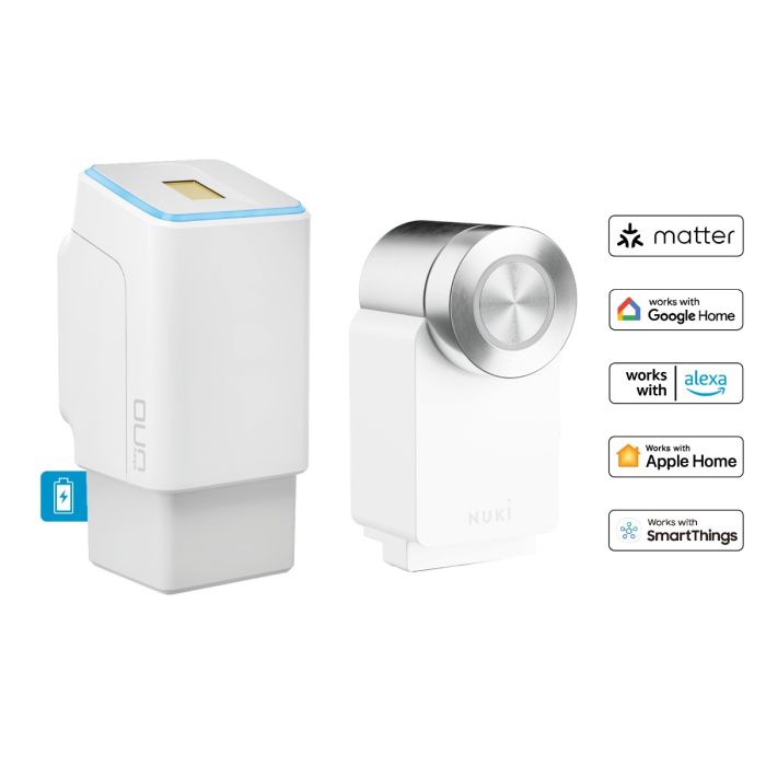 Rechargeable fingerprint scanner white, wireless including Nuki Smart Lock  Pro white 4th Generation